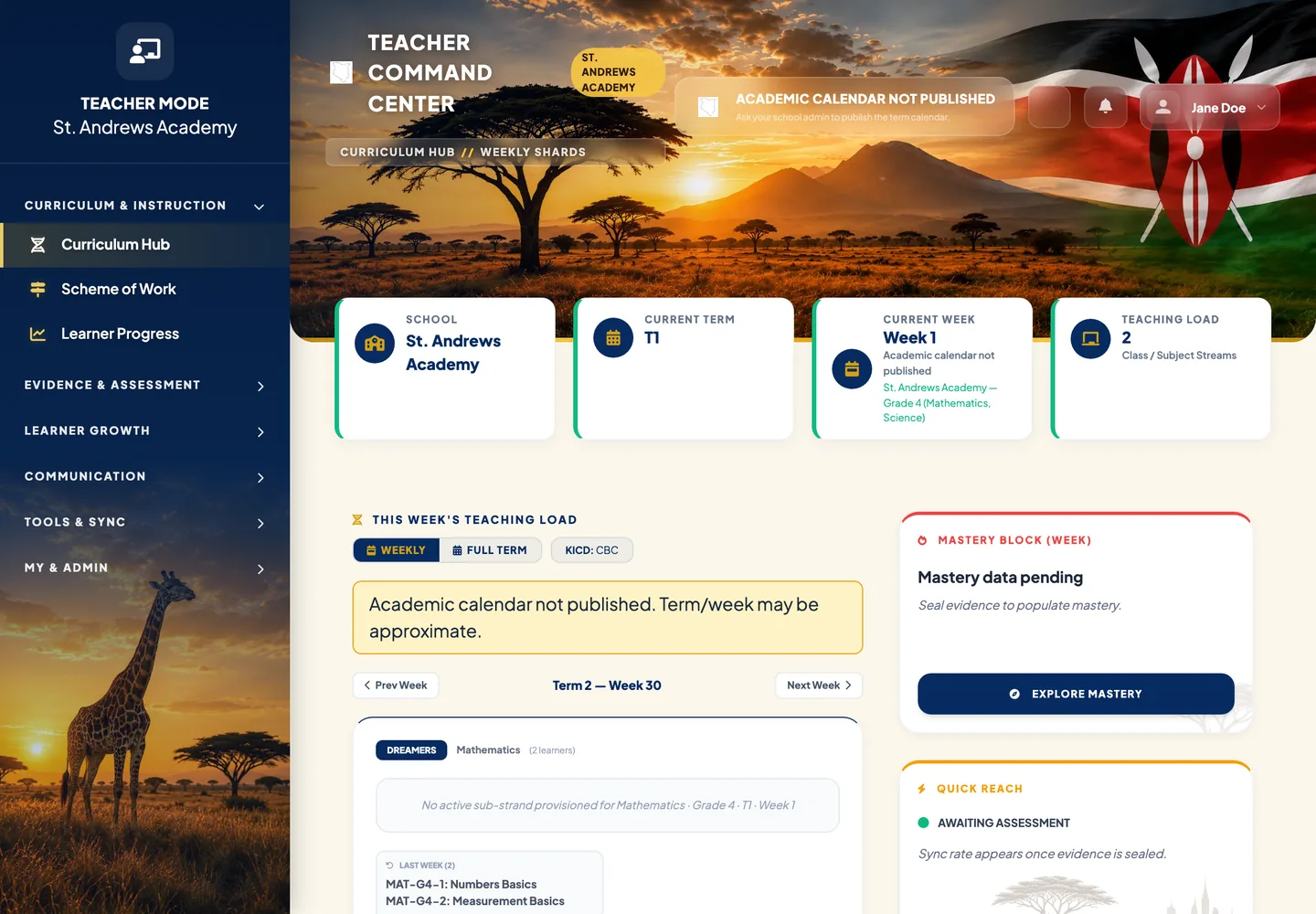 ROAN Teacher dashboard